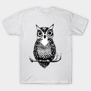 Black and White Drawn Owl T-Shirt